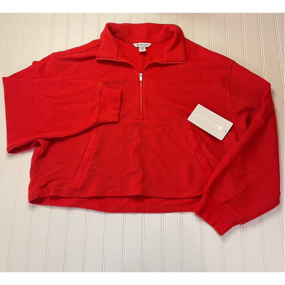 NWT Athleta Tranquil Waffle 1/2 Zip Sweatshirt Cardinal Red Lounge Womens XL